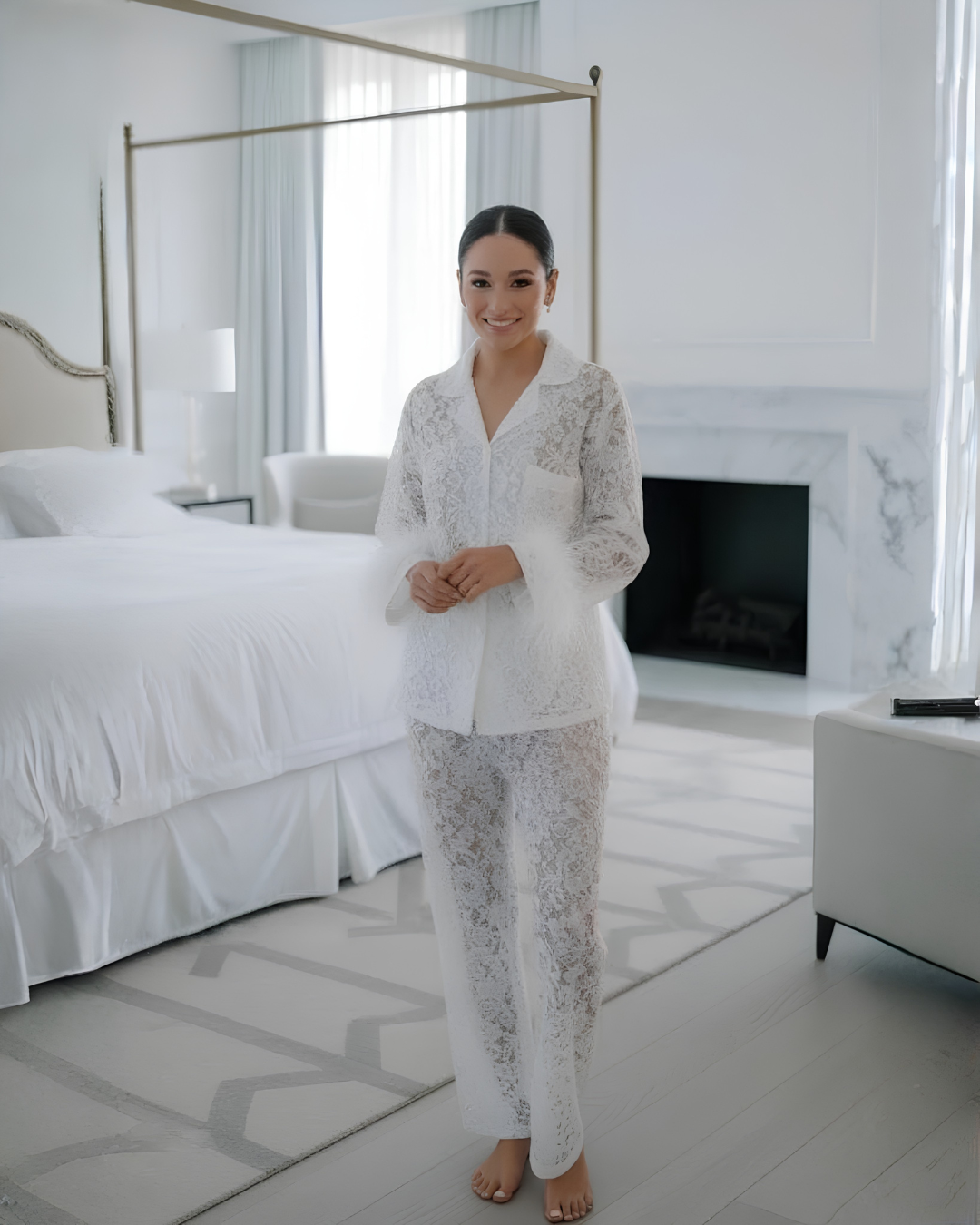 Bridal Lace Pyjama, Feathers Pajamas Wedding Robe Wedding Dress, Wedding Ruffle Tulle Sleeve for Wedding, Bridesmaid Robe, Pyjamas Robe