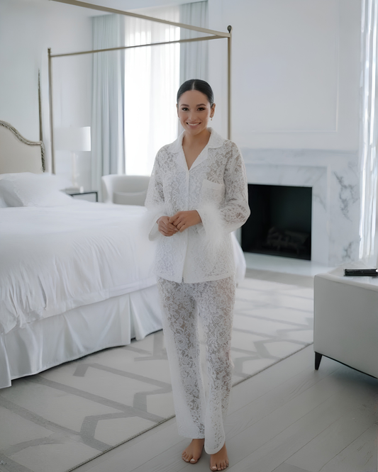 Bridal Lace Pyjama, Feathers Pajamas Wedding Robe Wedding Dress, Wedding Ruffle Tulle Sleeve for Wedding, Bridesmaid Robe, Pyjamas Robe