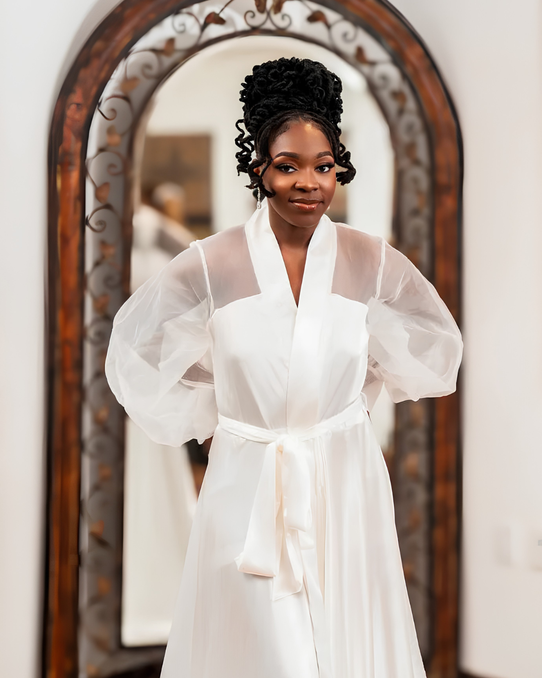 Kristin Satin with Organza Floor Length Bridal Robe