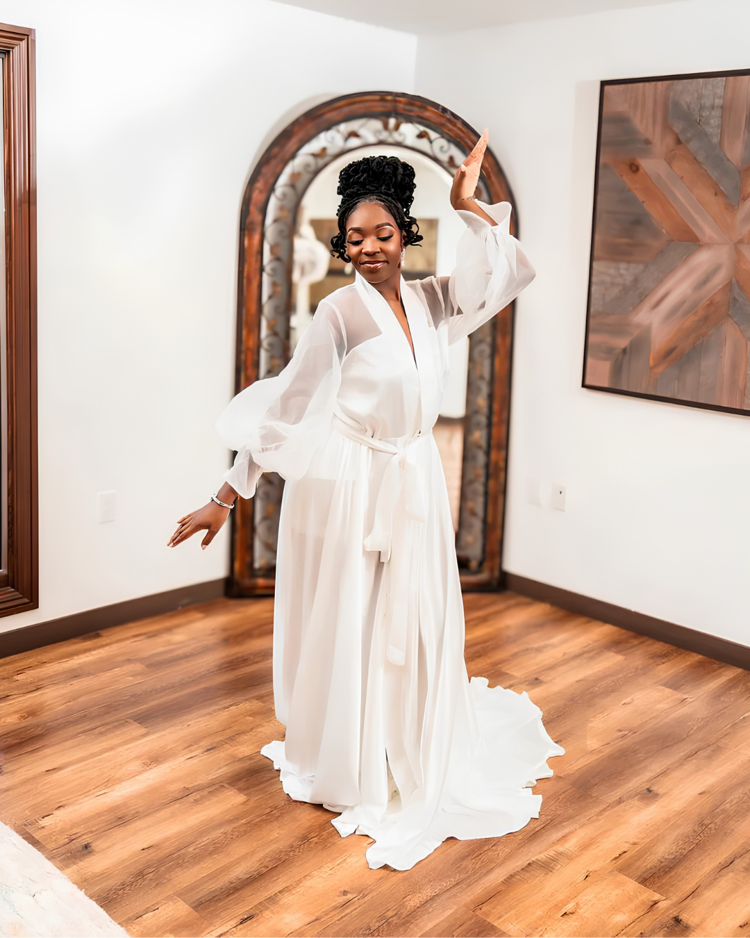 Kristin Satin with Organza Floor Length Bridal Robe