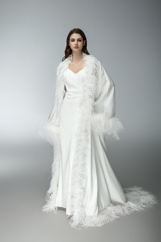 Saia Bridal Robe with Feathers and Slip Dress