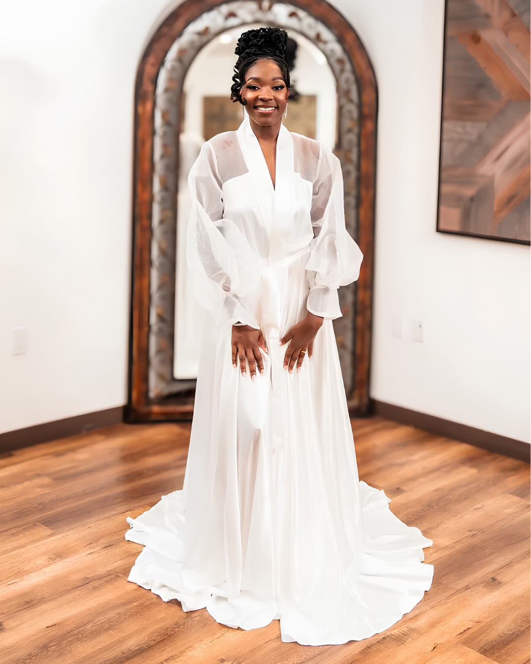 Kristin Satin with Organza Floor Length Bridal Robe