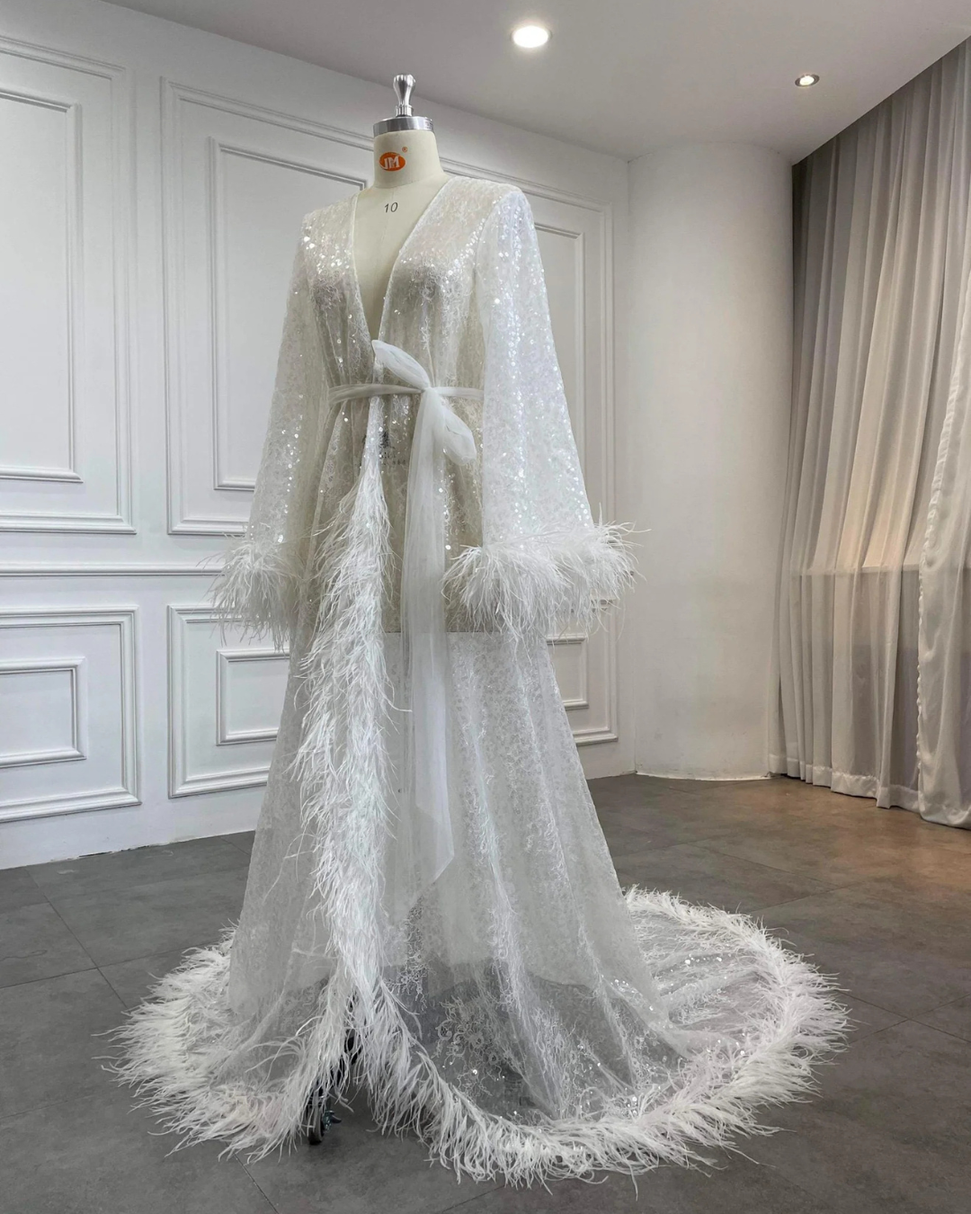 Bridal Robe, Long White Wedding Robes for Brides, Tulle Robe, Wedding Day Robe, Gift For Her, Bride To Be Wedding Gifts, Bridal Morning Robe