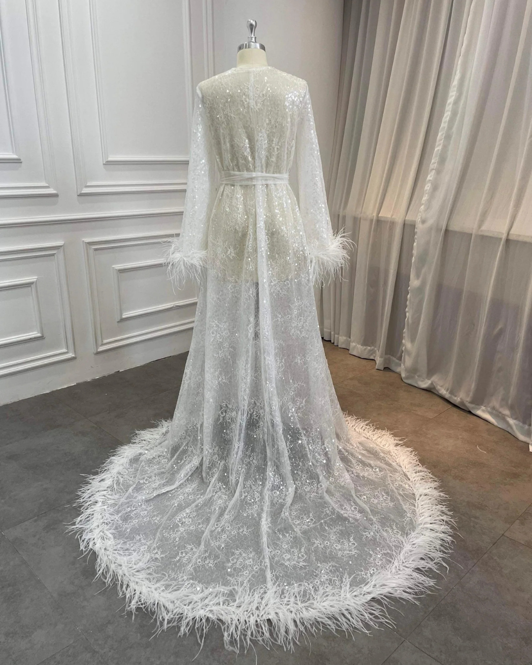 Bridal Robe, Long White Wedding Robes for Brides, Tulle Robe, Wedding Day Robe, Gift For Her, Bride To Be Wedding Gifts, Bridal Morning Robe