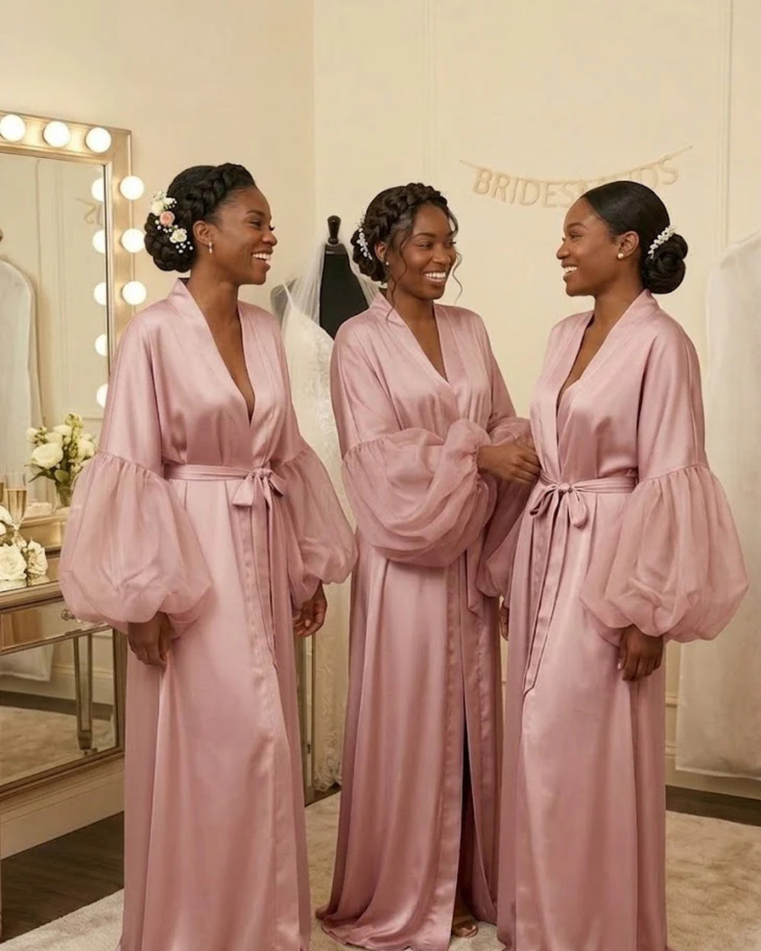 Erika Bridesmaids Satin and Organza Sleeve Robe