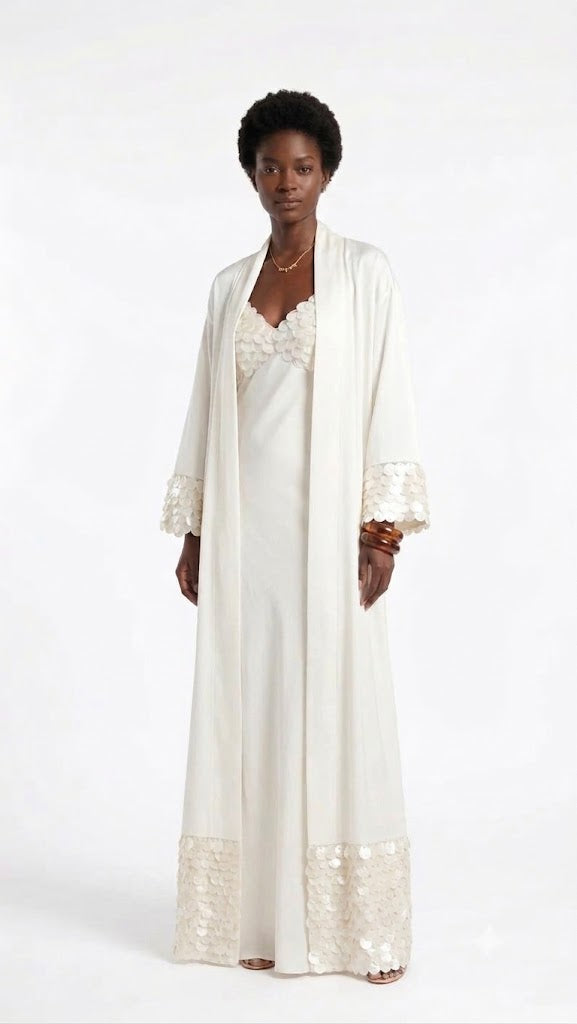 Shell Sequin Bridal Robe and Slip Dress