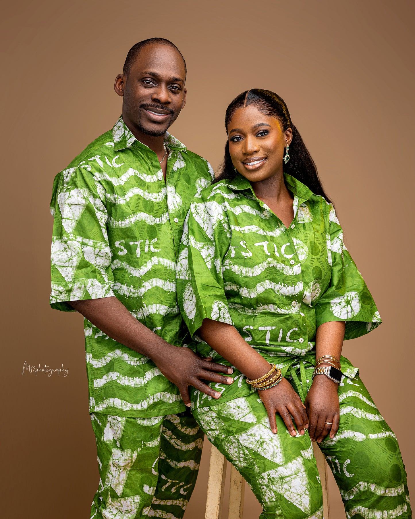 Matching African Couple Outfit – Adire Button-Up Shirt & Trouser Set (Women) Mother’s Day gift, gift for women, African mother, Mothers (personalize)