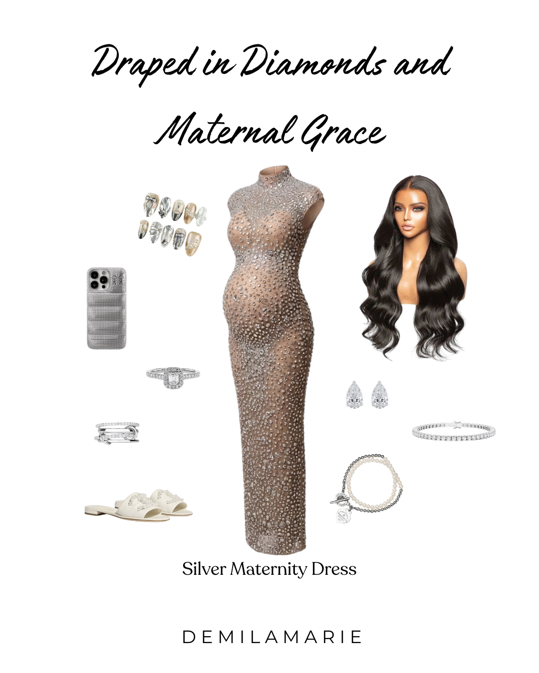 Silver Maternity Dress (Light Nude Mesh, Ready to Ship S, M, L)
