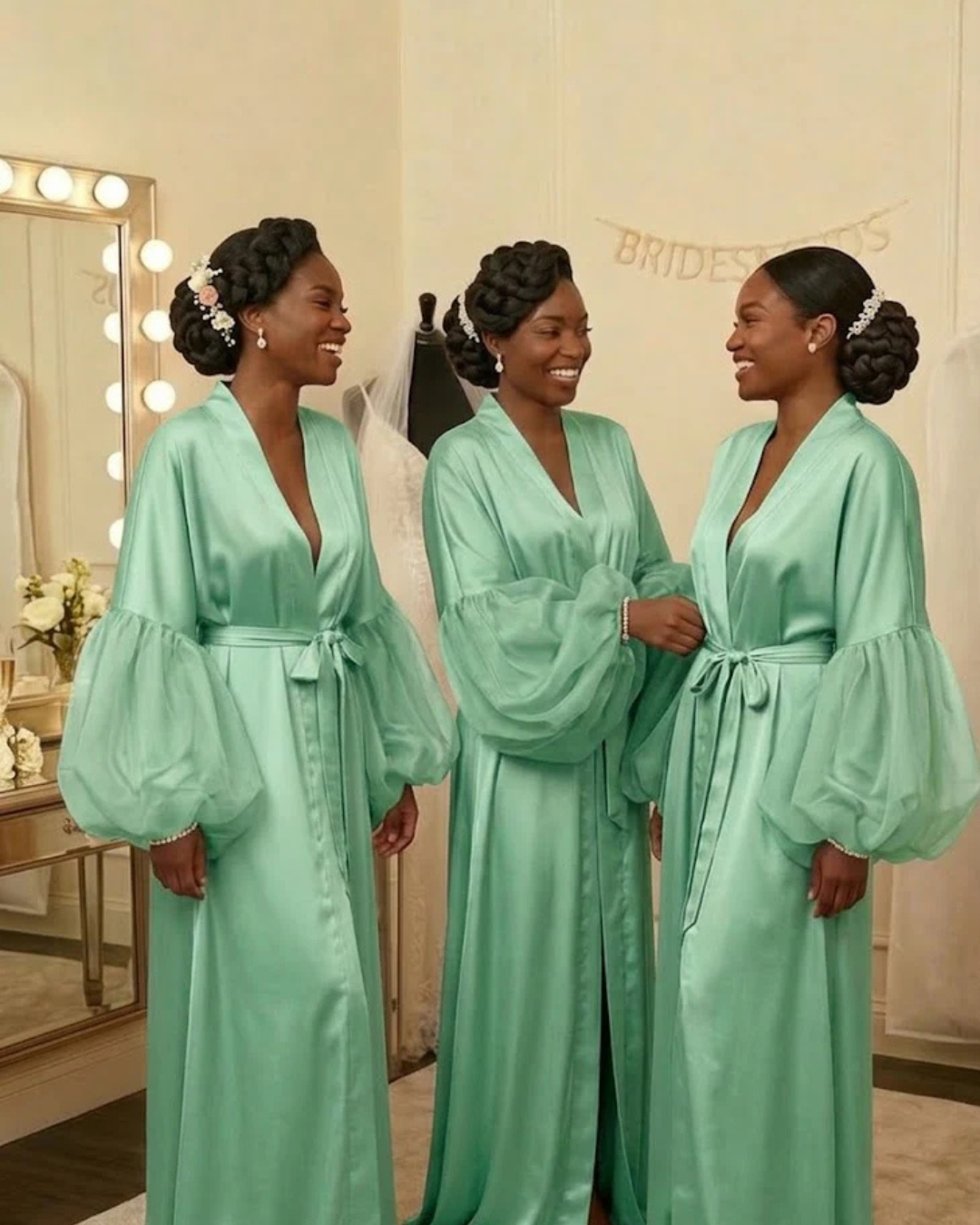 Erika Bridesmaids Satin and Organza Sleeve Robe