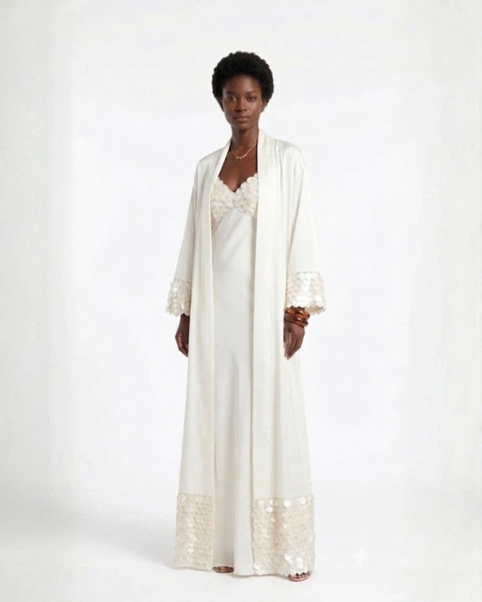 Shell Sequin Bridal Robe and Slip Dress