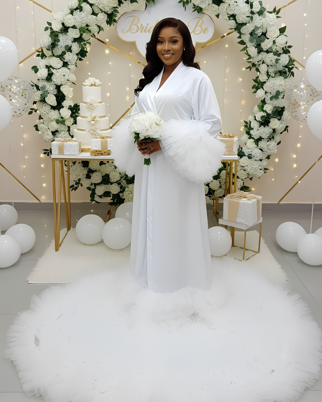 Bridal Robe, Long White Wedding Robes for Brides, Tulle Robe, Wedding Day Robe, Gift For Her, Bride To Be Wedding Gifts, Bridal Morning Robe
