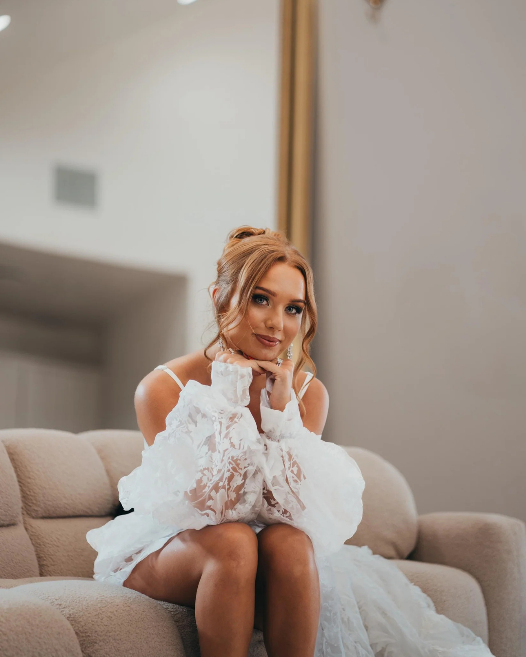 Organza Boudoir Robe, Detachable Organza Wedding Duster, Cape, Ivory Bridal Robe, Wedding Dress Cape with Volume Sleeves, Sheer Cover-Up