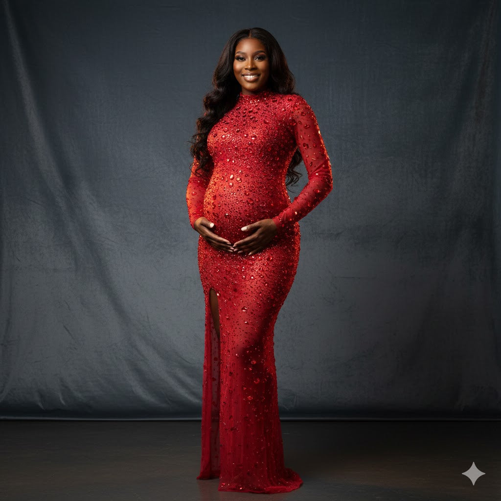 Lacy Maternity Dress (Red/Black)