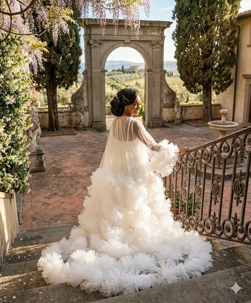 Bridal Robe, Wedding Robes for Brides, Tulle Robe, Wedding Day Robe, Gift for Bride to be, Bridal morning robe, long wedding robe,2025 bride