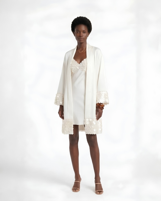 Short Shell Sequin Bridal Robe and Slip Dress
