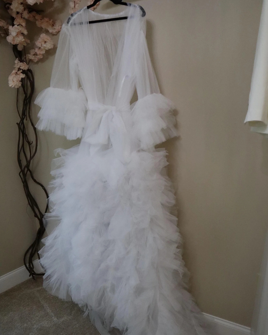 Bridal Robe, Wedding Robes, Long Tulle Robe, Wedding Day Robe, Gift for Bride To Be, Bridal Morning Robe, Gift For Her, 2025 Bride, 2026 Bride