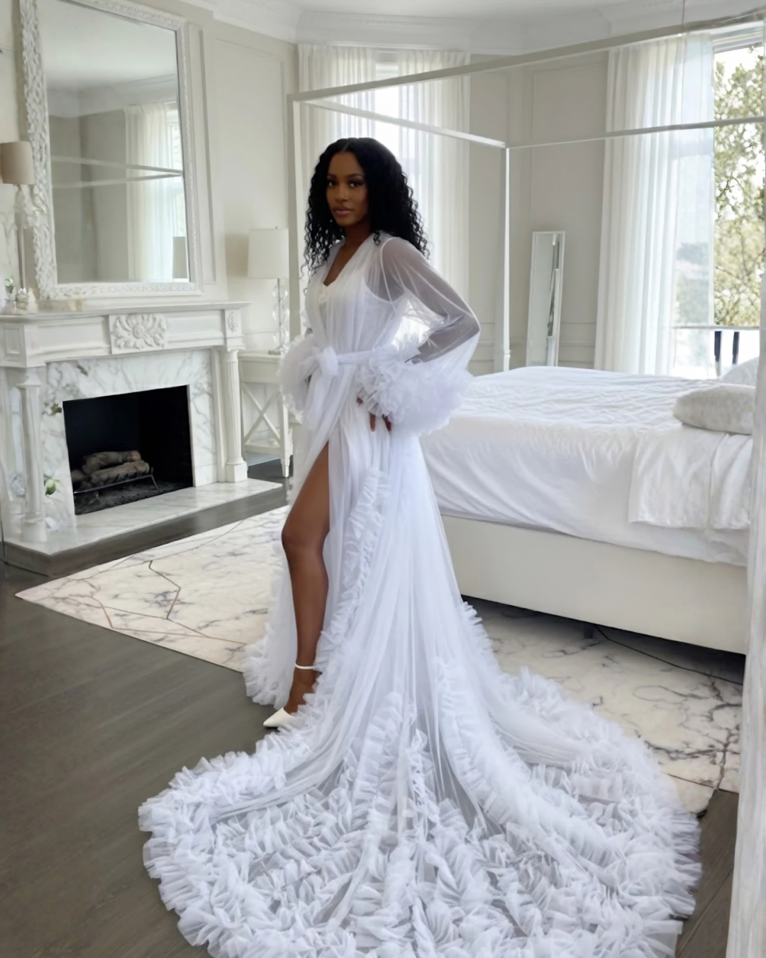 Candace Tulle Ruffle Bridal Robe