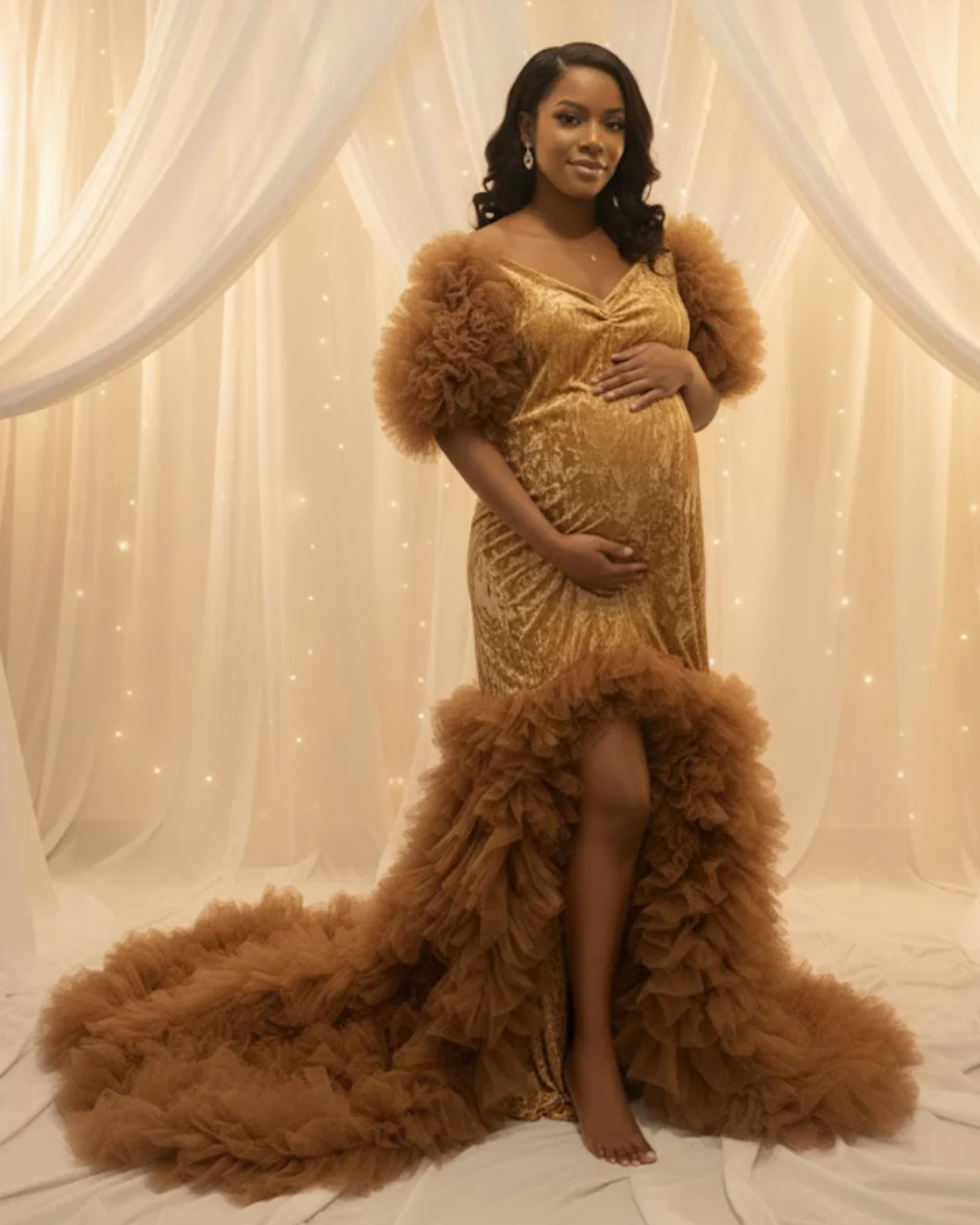 Liyah Gold Maternity Dress