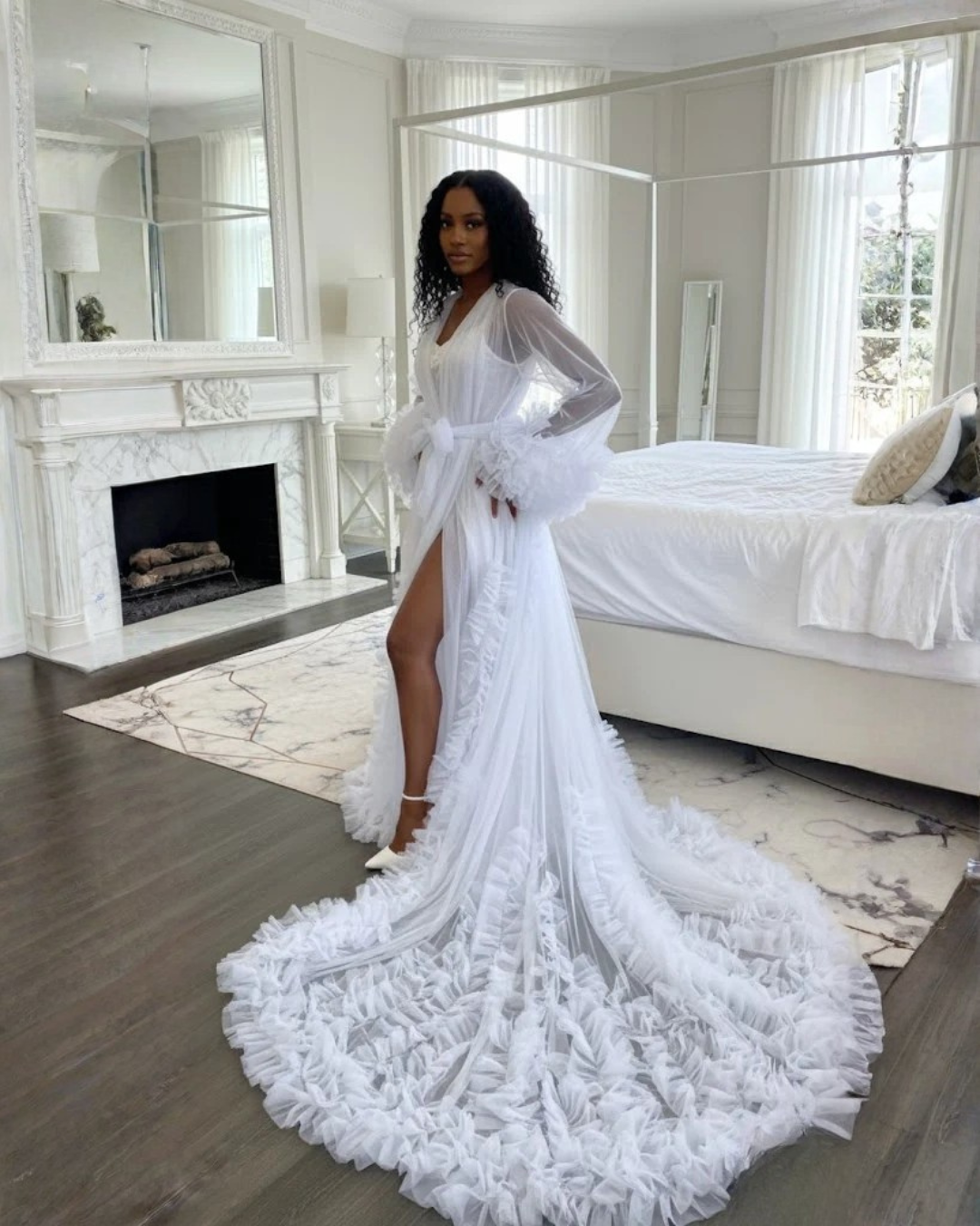 Candace Tulle Ruffle Bridal Robe