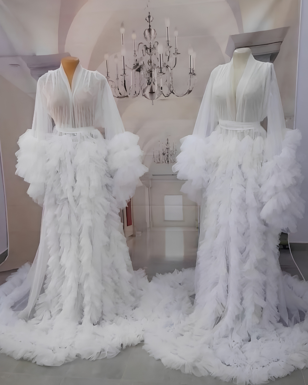 Bridal Robe, Bridal Portrait Robes for Brides, Tulle Robe, Long Wedding Day Robe, Gift for Bride To Be, Bridal Morning Robe, White Long Robe