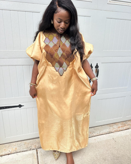 Classic African Bubu, Gold Boubou, African Boubou Gown, Nigerian Kaftan Outfit, Motherland Style, African Print Dress, Party Wear, Danshiki
