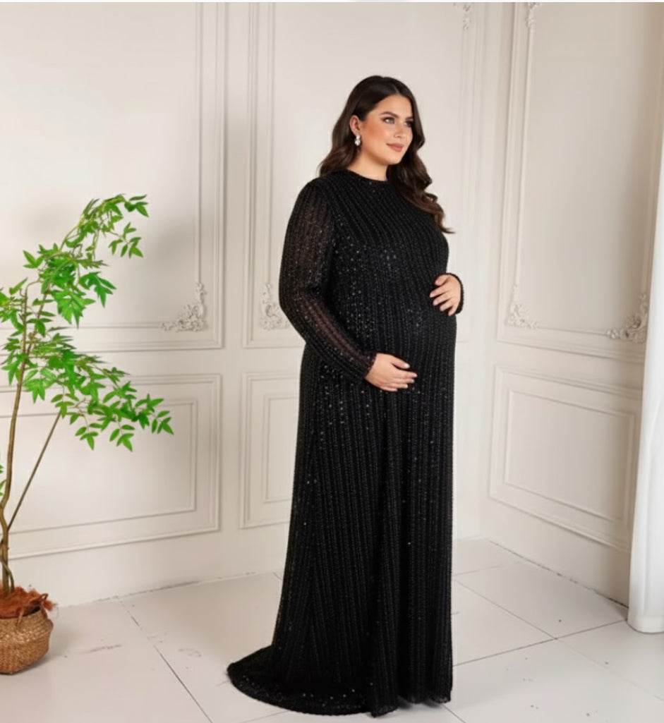 Black Beaded Plus Size Maternity Dress