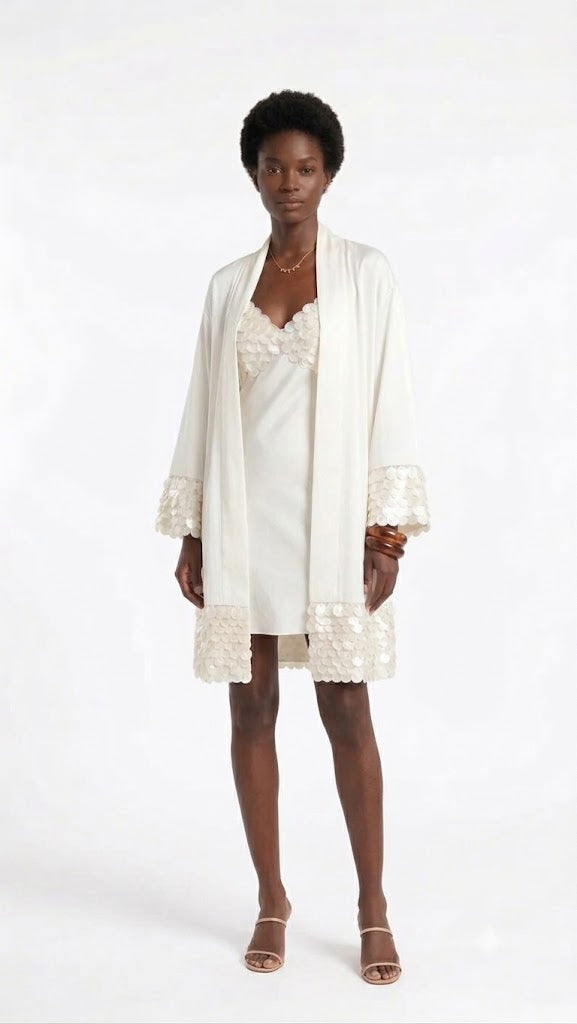 Short Shell Sequin Bridal Robe and Slip Dress