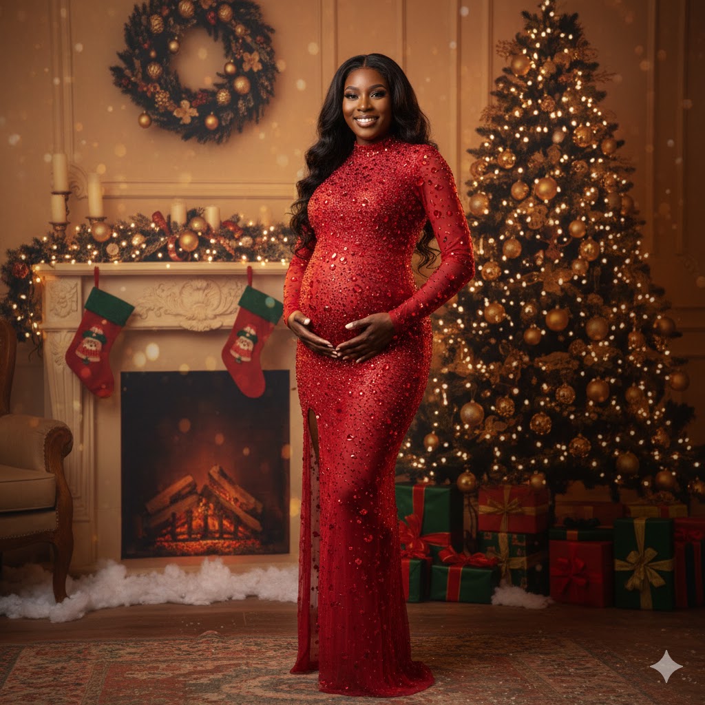 Lacy Maternity Dress (Red/Black)
