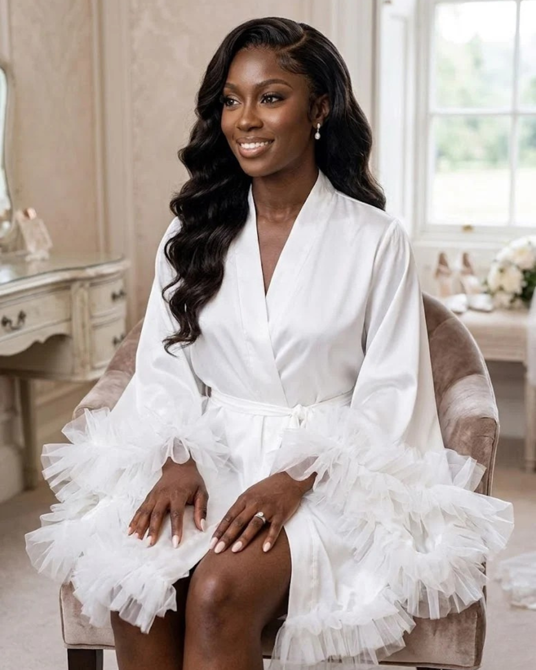 Lisa Bridal Satin and Tulle Robe