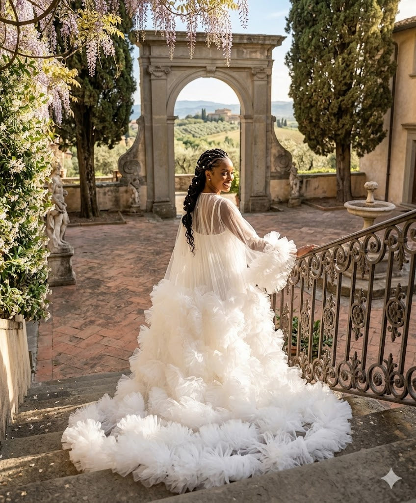 Bridal Robe, Wedding Robes for Brides, Tulle Robe, Wedding Day Robe, Gift for Bride to be, Bridal morning robe, long wedding robe,2025 bride