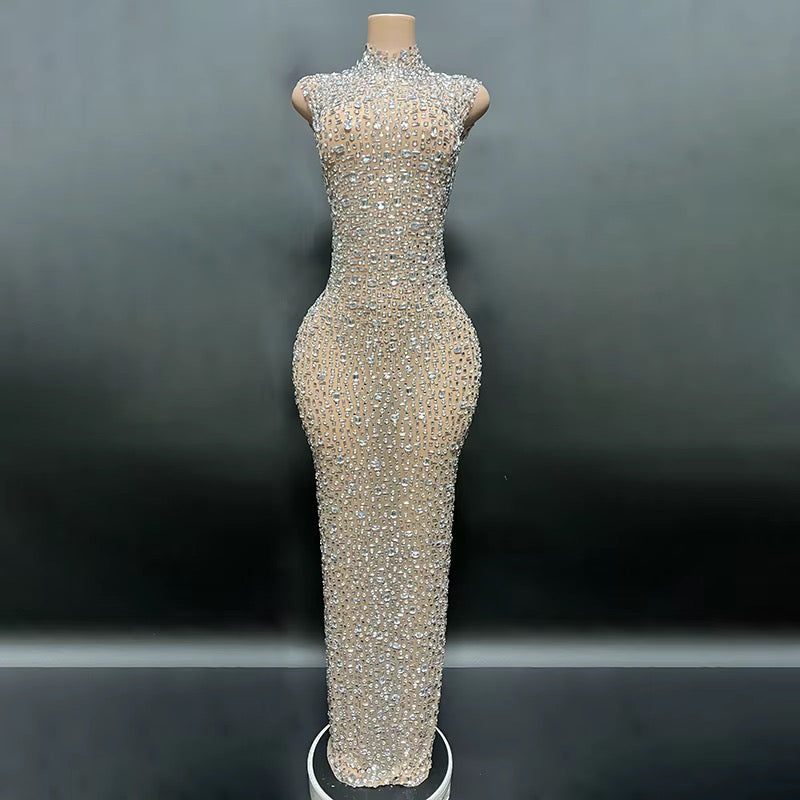 Silver Maternity Dress (Light Nude Mesh, Ready to Ship S, M, L)