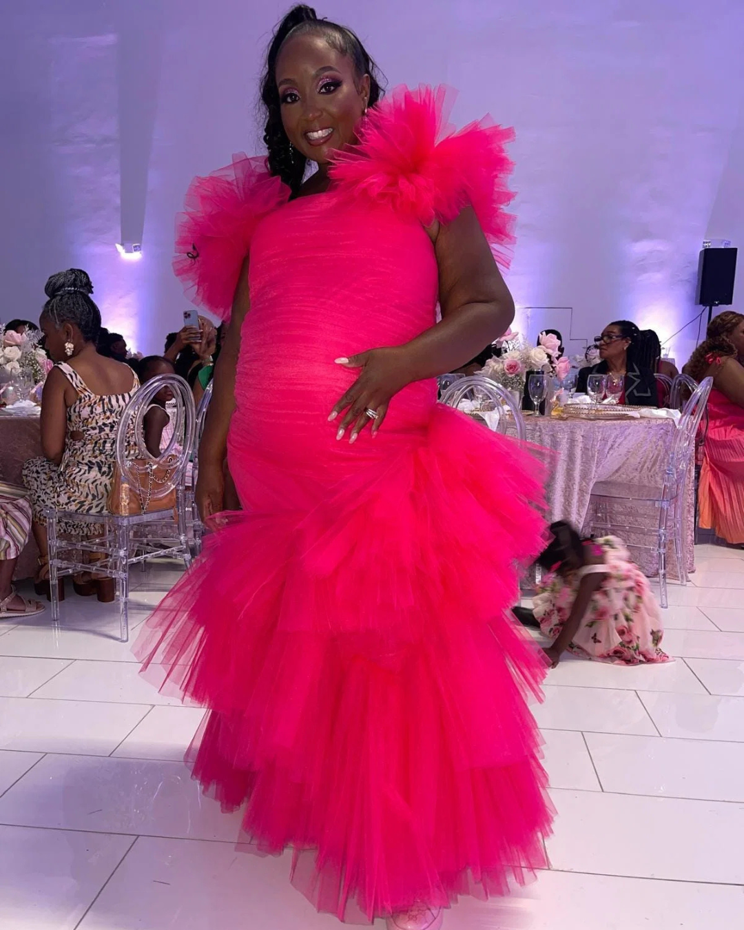 Pink Ruffle Maternity Dress