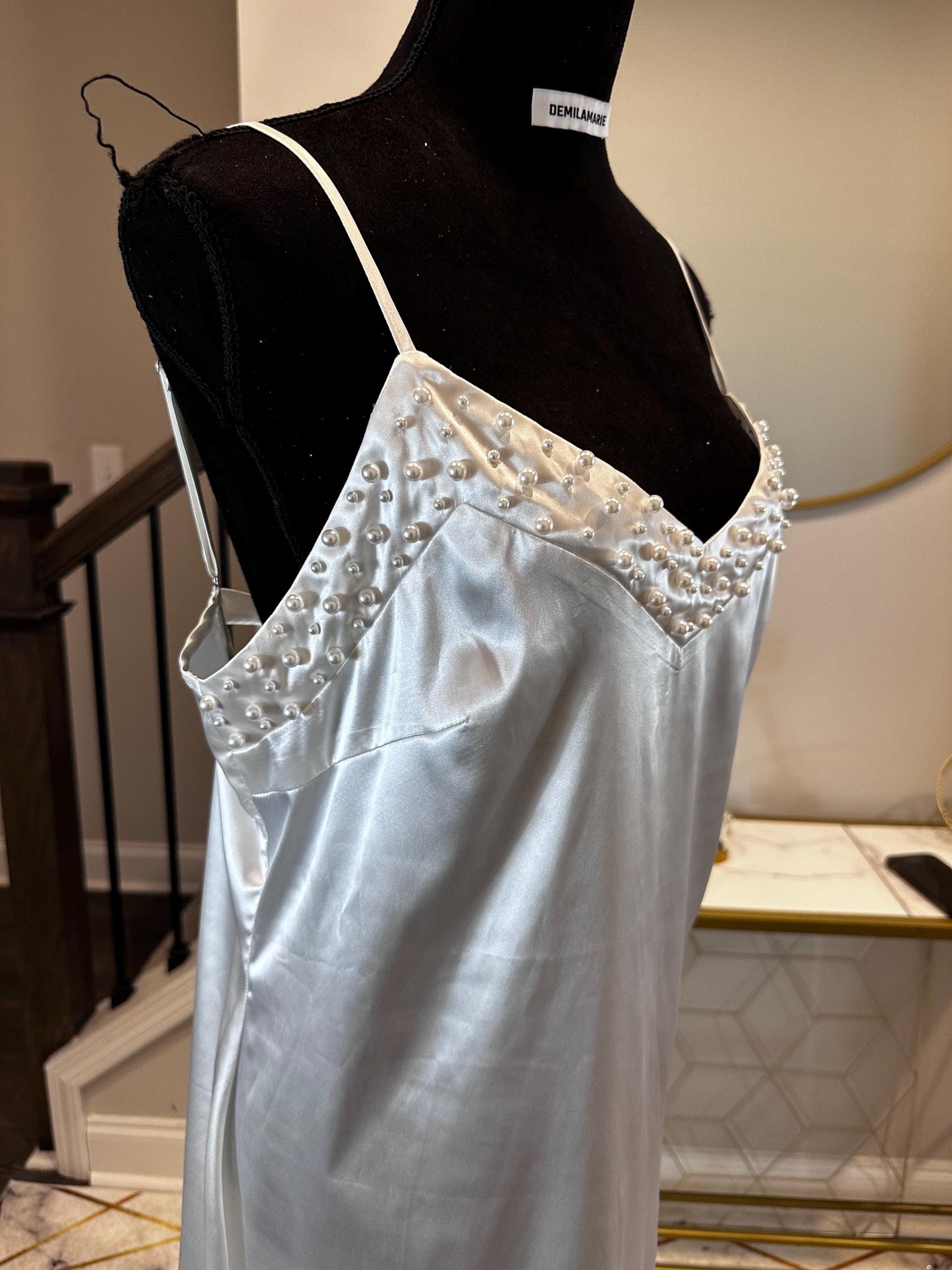 Pearl Bridal Slip dress, Ivory Wedding Slip dress for Brides,Wedding Day Slip dress, Personalized Gift for her, Bride, Bridal morning slip