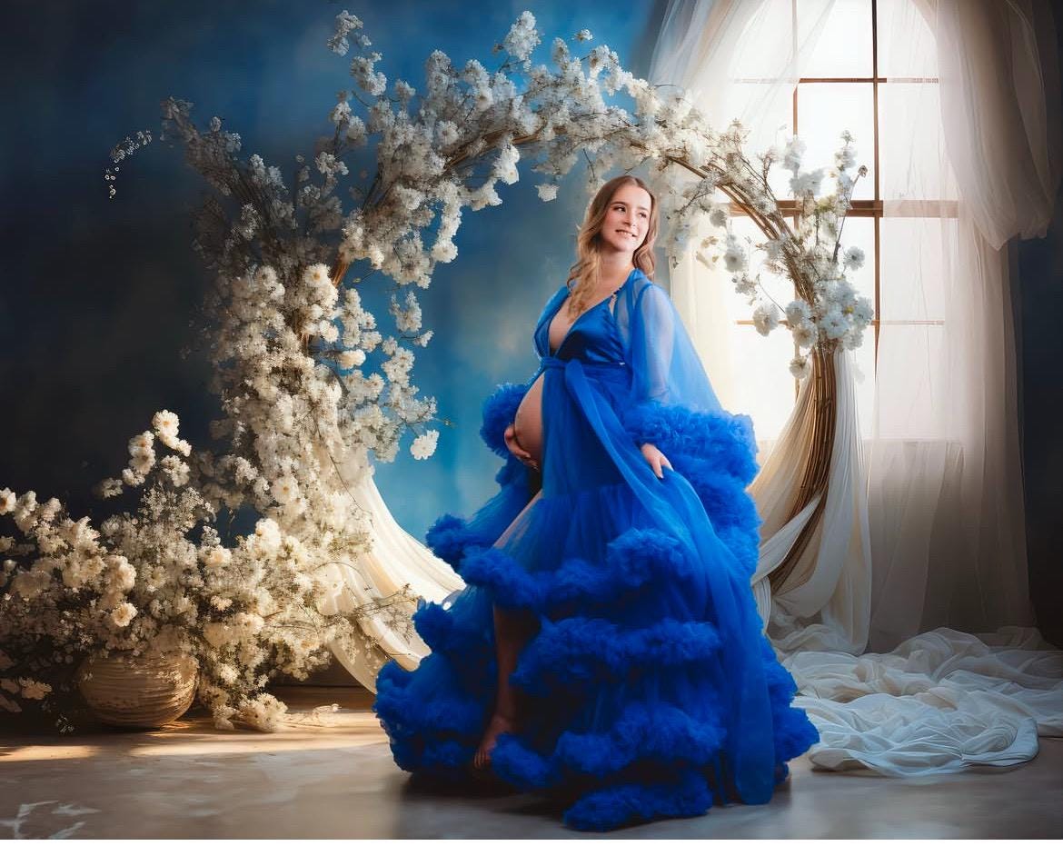 Maternity Dress for Photo Shoot, Tulle Maternity Gown, Baby Shower Photoshoot Dress, Boho Maternity Gown, Wedding Guest Dress, Gift for Her