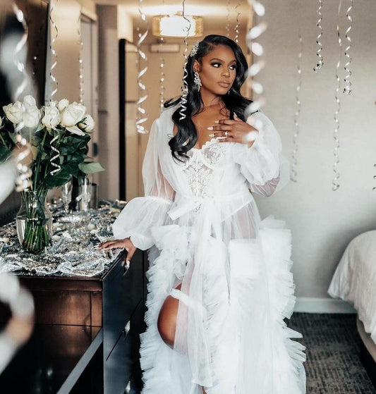Bridal Robe, Wedding Robes for Brides, Tulle Robe, Wedding Day Robe, Gift for Bride to be, Bridal morning robe, white robe