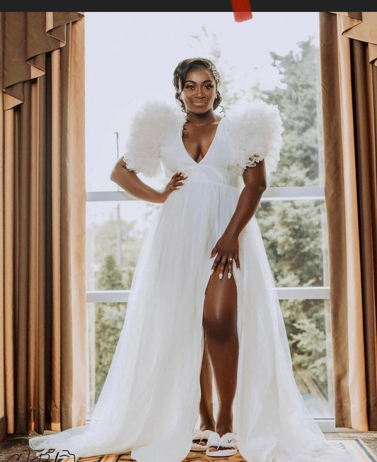 Bridal Robe, Wedding Robes for Brides, Tulle Robe, Wedding Day Robe, Gift for Bride to be, Bridal morning robe