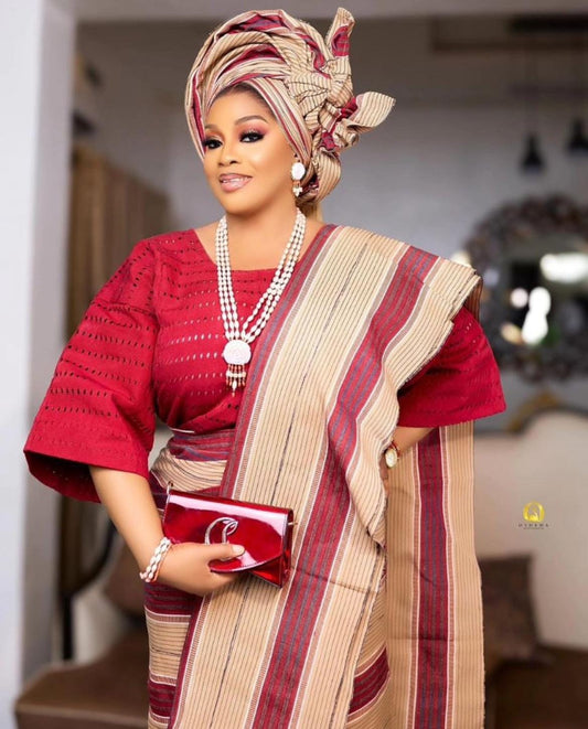 Classic Asooke iro and buba, Mother of the bride and groom outfits, 40th birthday attire, Asooke for women, Nigerian wedding suit. ASOOKE