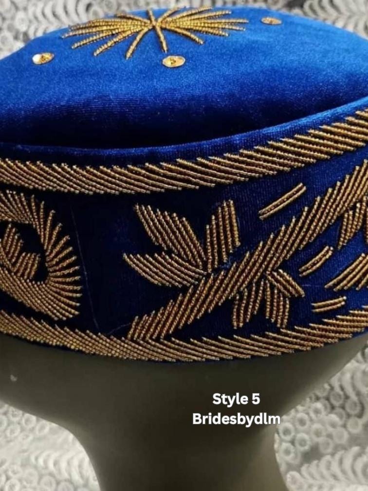 African Chieftaincy Wedding Hat. Igbo Ozo Cap, African Men's Wedding Velvet Cap/Beaded Cap. Nigerian Special Traditional Men Hat