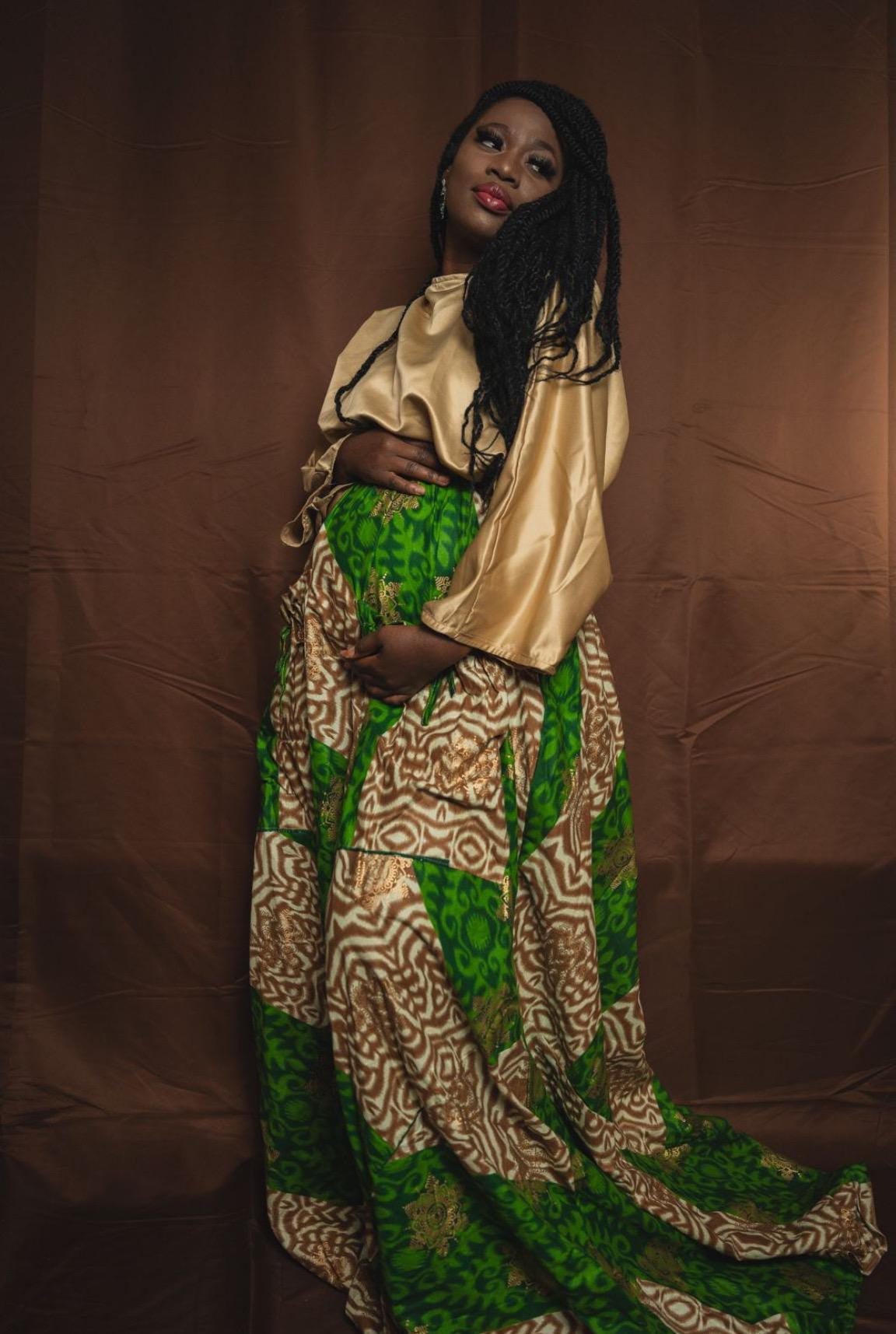 Safari theme baby shower dress, Maxi Maternity Gown, Baby Shower Photoshoot Dress, Boho Maternity Gown, gold print maxi  dress, Gift for Her