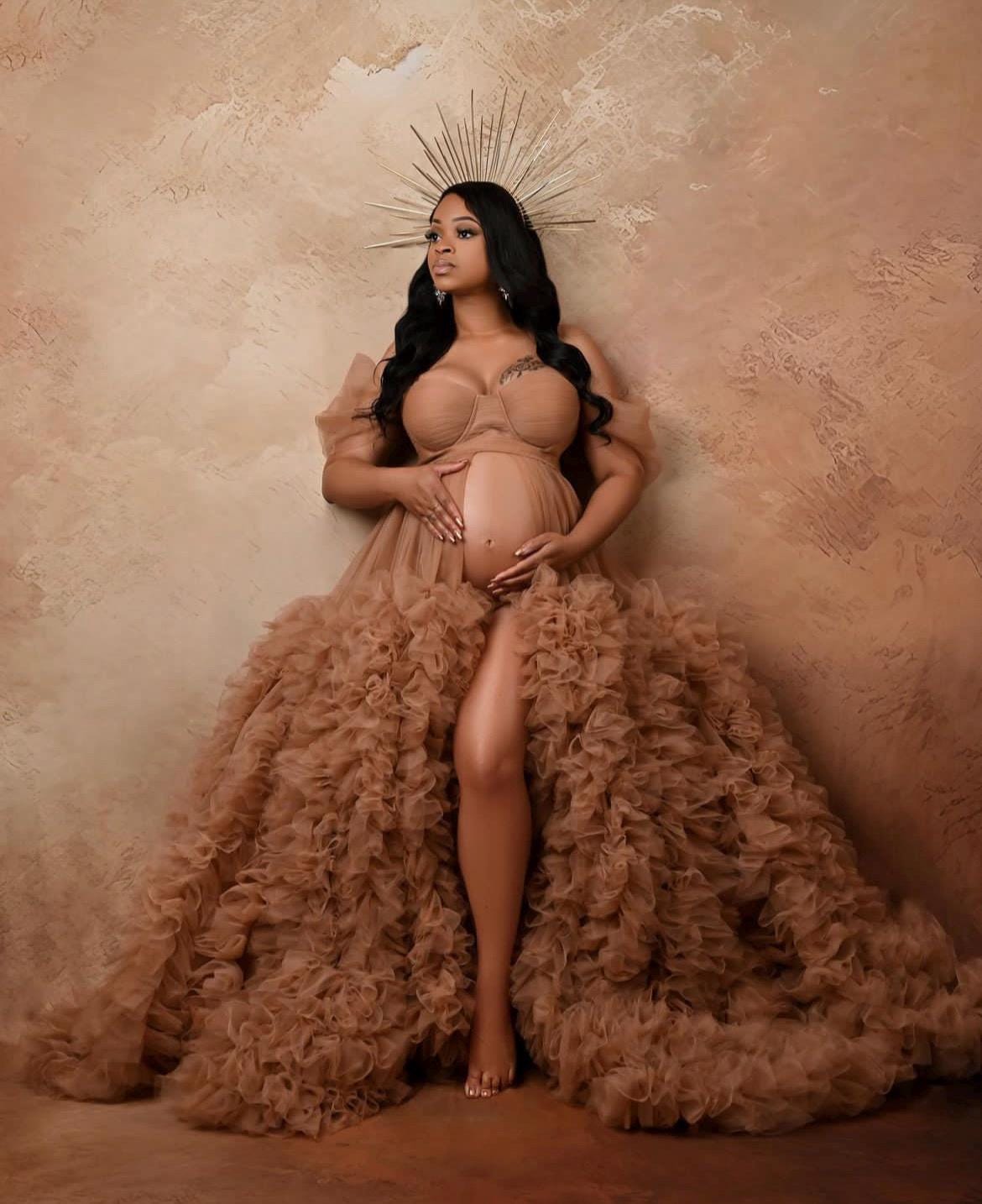 Maternity Dress for Photo Shoot, Tulle Maternity Gown, Baby Shower Photoshoot Dress, Boho Maternity Gown, Wedding Guest Dress, Gift for Her
