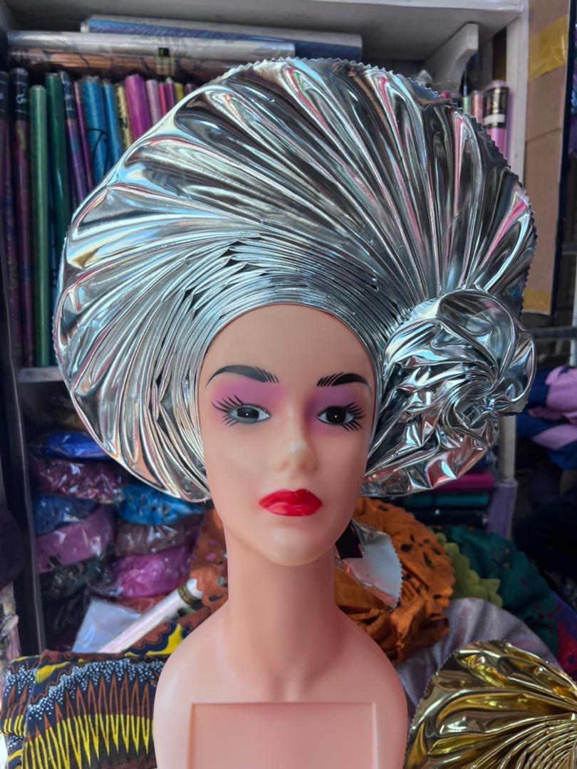 Liquid Metallic Leather Auto Gele, Headtie , African Ready made Auto Gele , Nigeria Auto Gele, Rich Mummy Auto Gele , Bridal Auto Gele