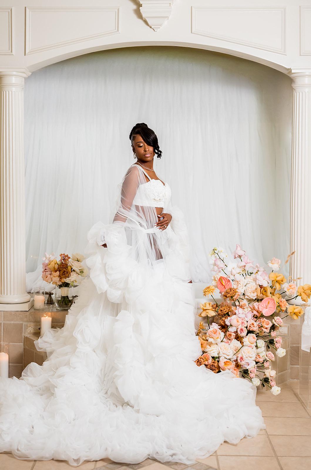 Bridal Robe, Wedding Robes for Brides, Floral Tulle Robe, Custom Wedding Day Robe, Gift for Bride to be, Bridal morning robe