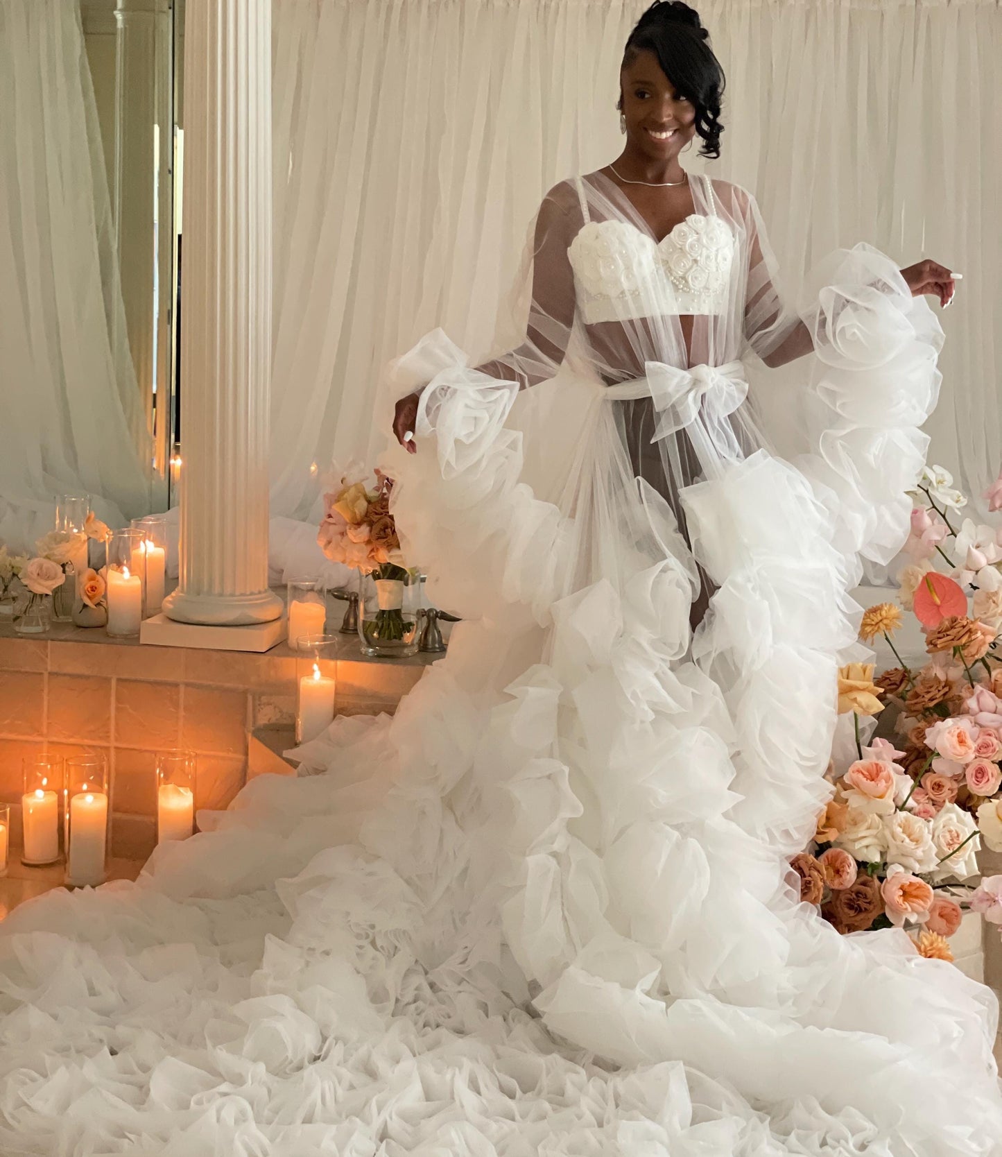 Bridal Robe, Wedding Robes for Brides, Floral Tulle Robe, Custom Wedding Day Robe, Gift for Bride to be, Bridal morning robe