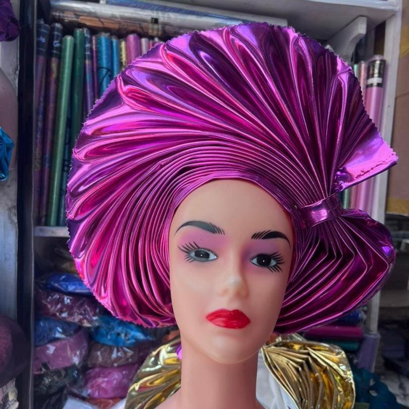 Liquid Metallic Leather Auto Gele, Headtie , African Ready made Auto Gele , Nigeria Auto Gele, Rich Mummy Auto Gele , Bridal Auto Gele