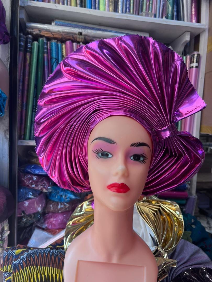 Liquid Metallic Leather Auto Gele, Headtie , African Ready made Auto Gele , Nigeria Auto Gele, Rich Mummy Auto Gele , Bridal Auto Gele