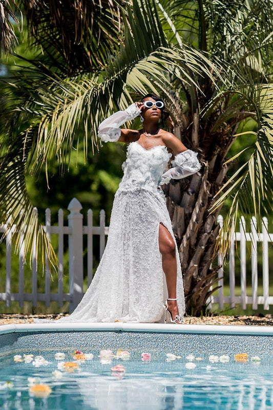 Beaded Lace Bridal Robe: White Tulle Wedding Day Robe