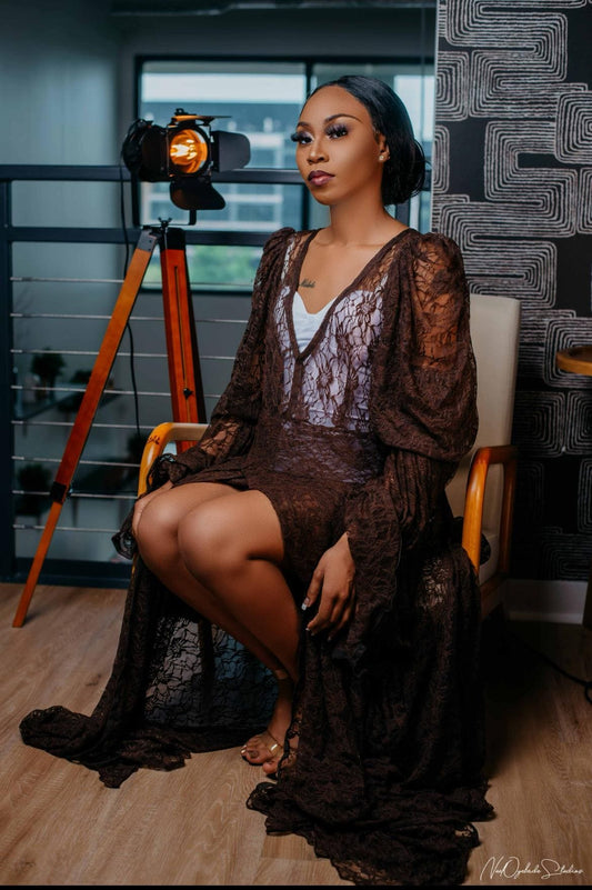 Brown Lace Bridal Robe, Wedding Day robe, Gift for Bride