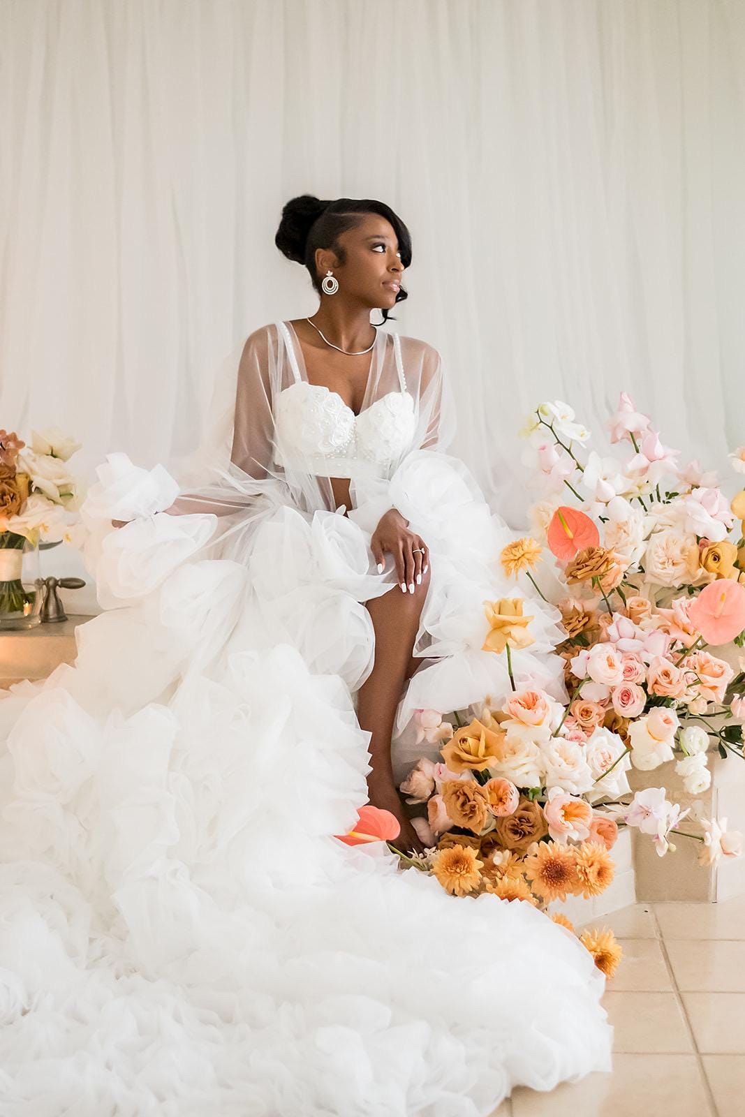 Bridal Robe, Wedding Robes for Brides, Floral Tulle Robe, Custom Wedding Day Robe, Gift for Bride to be, Bridal morning robe