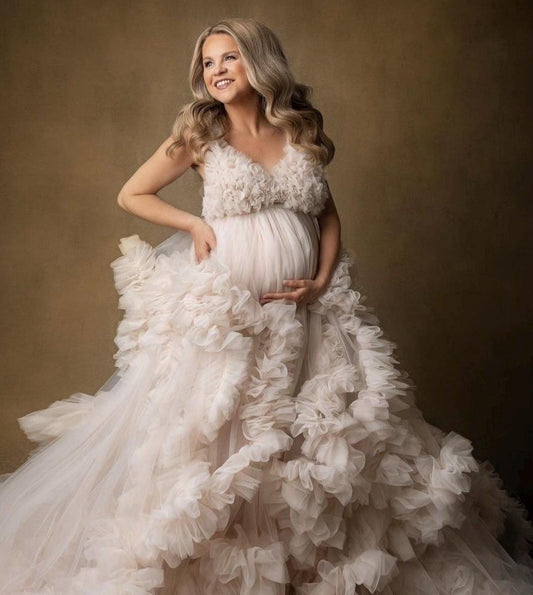 Maternity Dress for Photo Shoot, Tulle Maternity Gown, Baby Shower Photoshoot Dress, Boho Maternity Gown, Wedding Guest Dress, Gift for Her