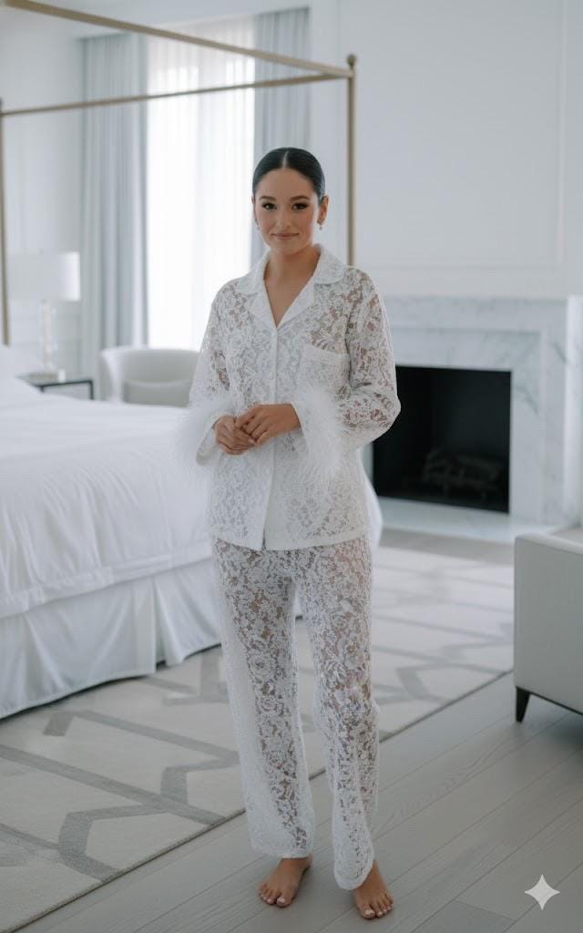 Bridal lace Pyjama, feathers pajamas Wedding robe Wedding dress, Wedding ruffle Tulle sleeve for wedding Bridesmaid, robe Pyjamas Robe